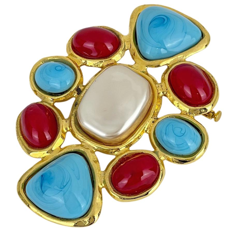 CHANEL シャネル カラーストーン ブローチ グリポア フェイクパール GP  