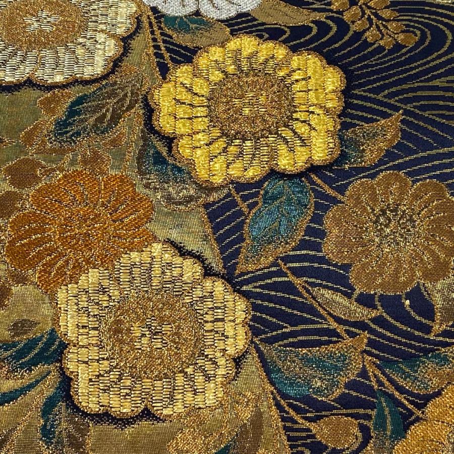 袋帯 秀品 華文 儚く 草花 箔 金銀糸 黄色 六通 正絹 【中古】 袋帯 秀品 華文 儚く 草花 箔 金銀糸 黄色 六通 正絹 【中古】