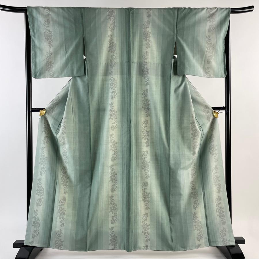 結城紬 身丈163cm 裄丈65.5cm M 袷 はたおり娘 証紙あり 草花 縦縞 薄  