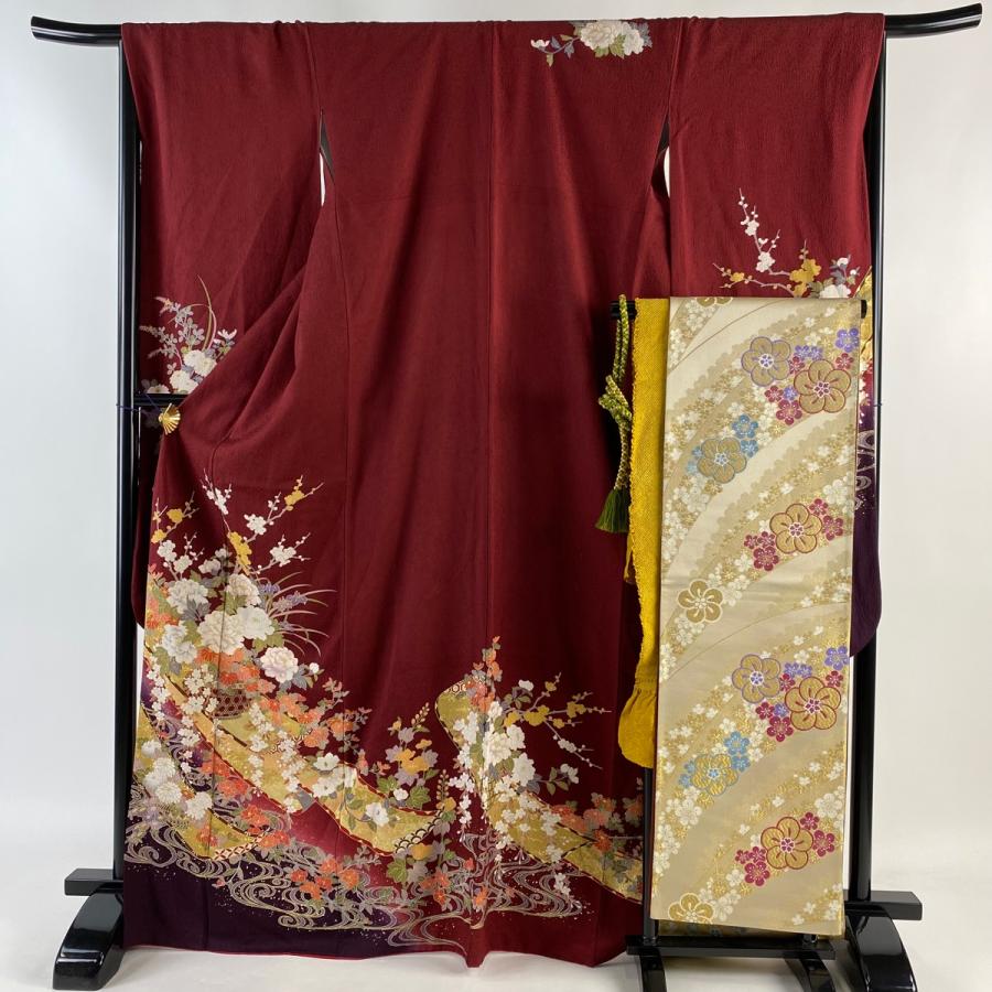 振袖 身丈169.5cm 裄丈67.5cm L 袷 袋帯フルセット 花籠 流水 金彩 