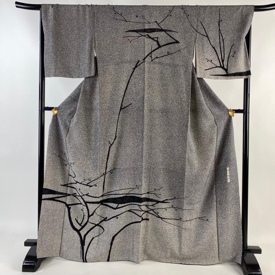 美品 訪問着 京友禅 茶色×薄茶 唐草 梅 藤 菊 トールサイズ 身丈166cm 