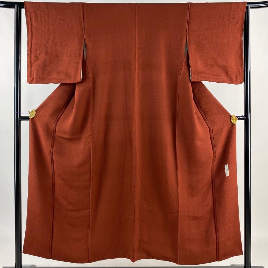 色無地 身丈152.5cm 裄丈62.5cm S 袷 落款 広がっ 地紋 茶色 正絹 