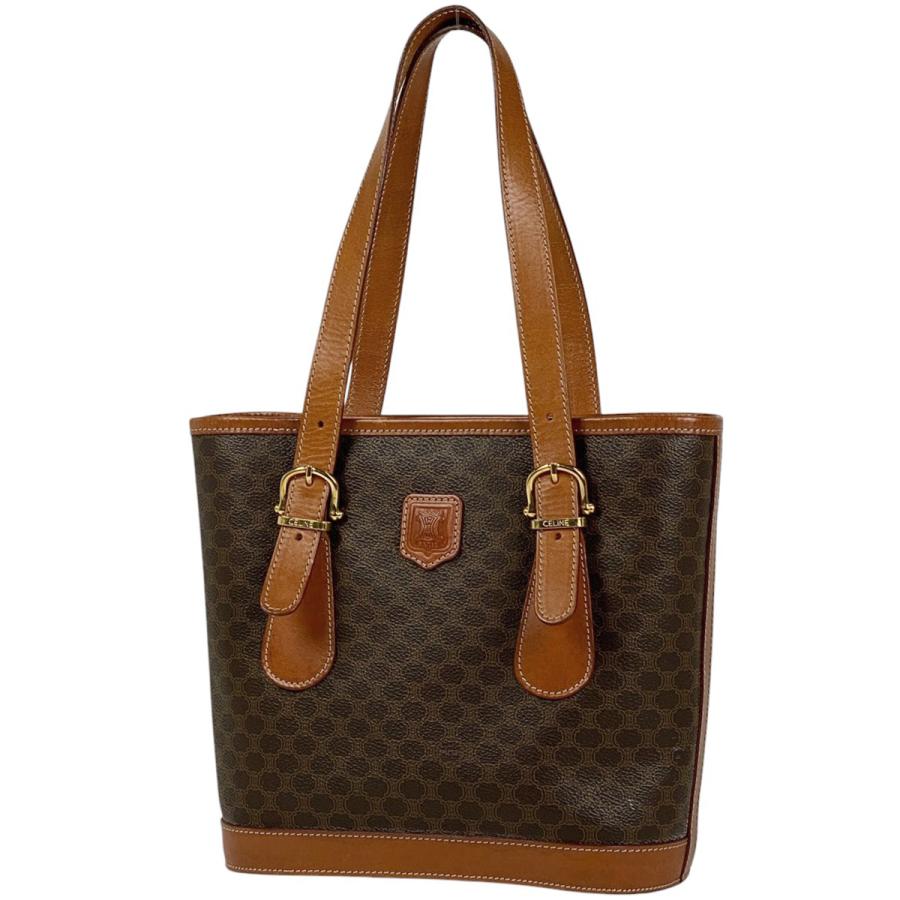 CELINE】トートバッグ マカダム柄バケツ型PVC ダークブラウン