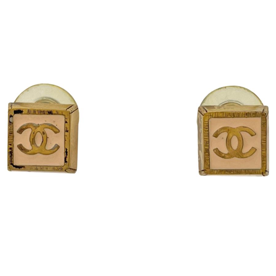 CHANEL シャネル ココマーク ロゴ スクエア ゴールド ピアス
