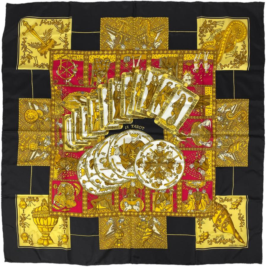 エルメス HERMES カレ 90 LE TAROT タロット スカーフ シルク ブラック 