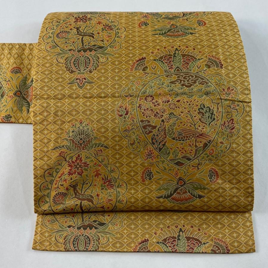 名古屋帯 美品 優品 花鳥 動物 山吹色 正絹 中古 : 1000078115940 