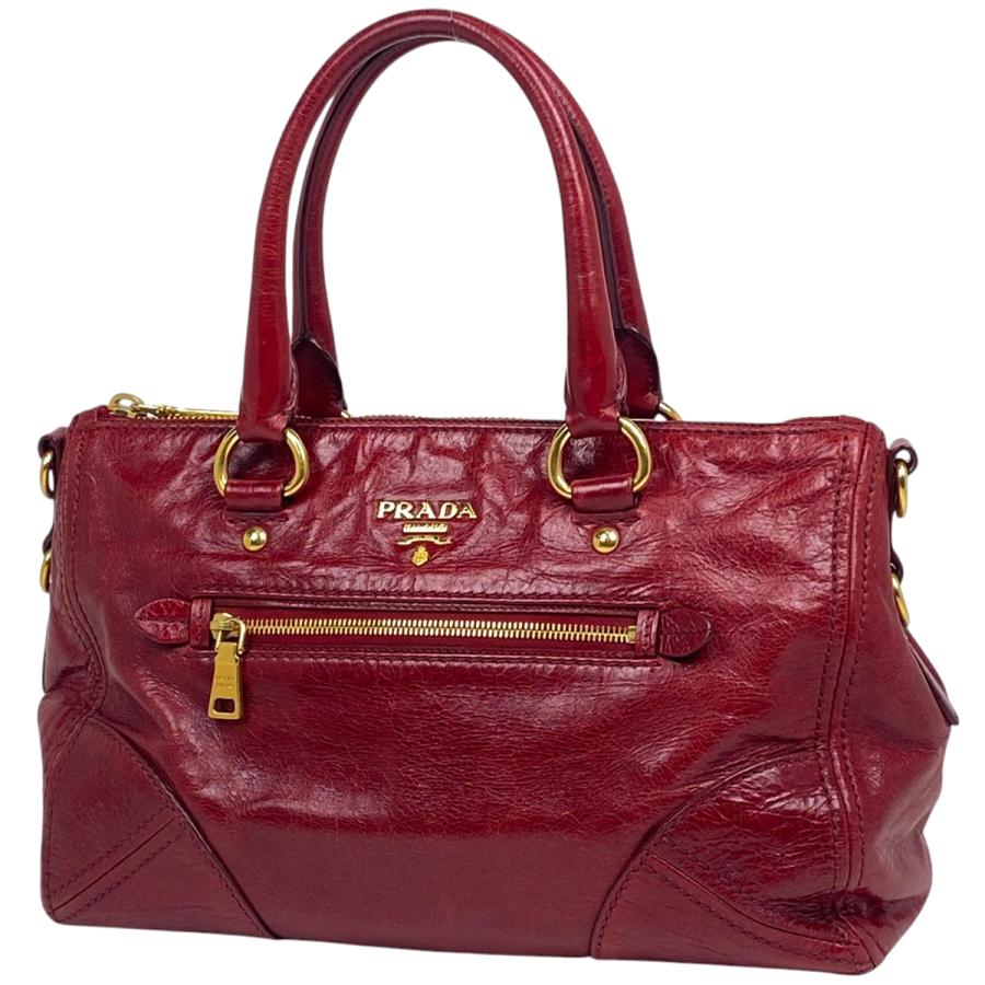 PRADA プラダ ロゴ ハンドバッグ 2WAY ショルダーバッグ レザー レッド 
