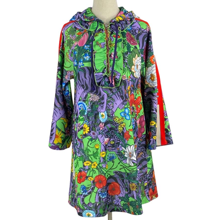 グッチ GUCCI ロゴ 長袖 パーカー フラワープリント フーディ―ドレス  