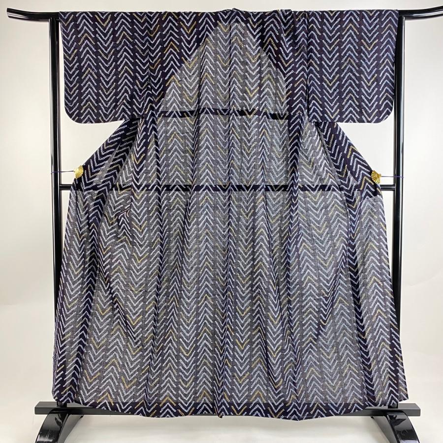 浴衣 身丈156.5cm 裄丈66cm M 絞り浴衣 幾何学 濃紺 綿 美品 名品 中古  