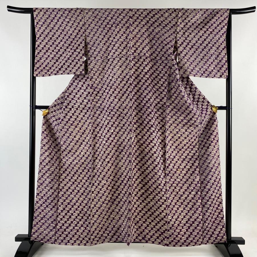 小紋 身丈162cm 裄丈66cm M 袷 持て余し 雪輪 クリーム 正絹 美品 逸品  