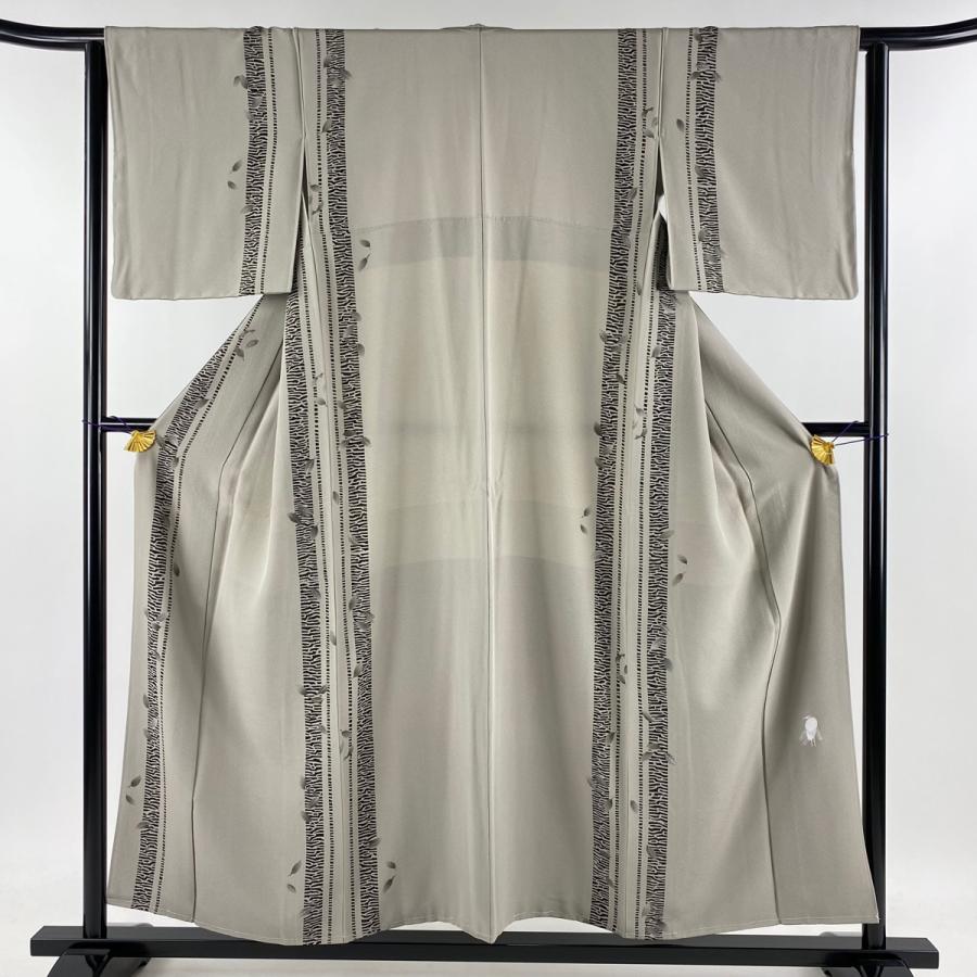 小紋 身丈154.5cm 裄丈62cm S 袷 菅有鬼一 堅牢染 落款あり 葉柄 縦縞  