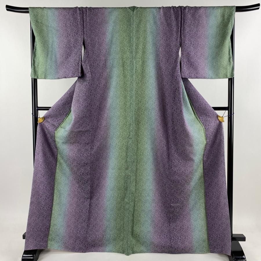 小紋 身丈169cm 裄丈68.5cm L 袷 お召地 やまと 菊 染分け ぼかし 紫  