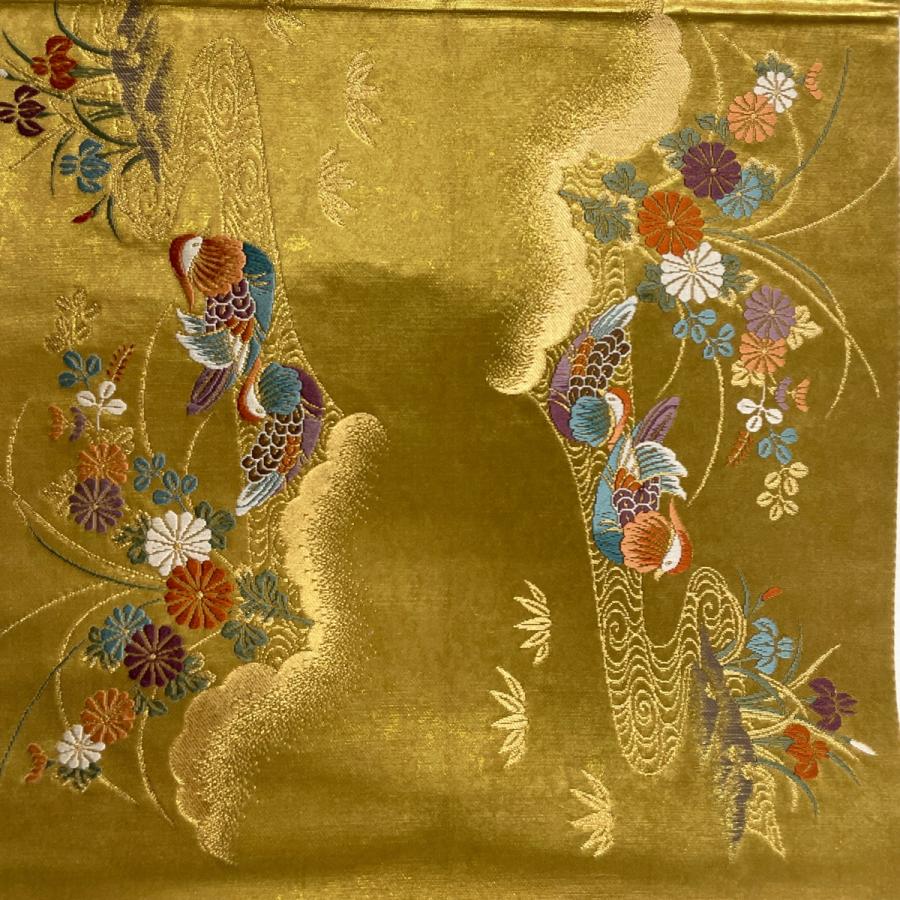 袋帯 美品 秀品 華文 花鳥 金銀糸 刺繍 黒 六通 正絹 【中古 袋帯 美品 秀品 華文 花鳥 金銀糸 刺繍 黒 六通 正絹 【中古