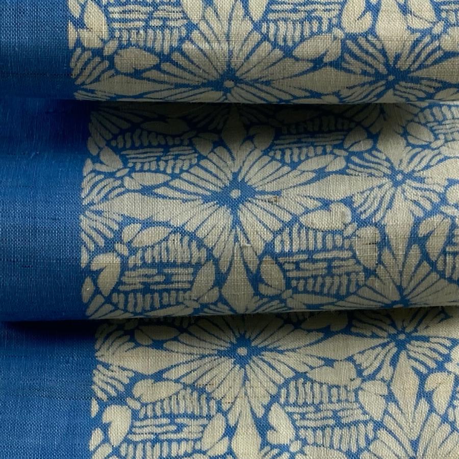 半幅帯 優品 伊勢型染 夏帯 七宝 蝶 水色 麻 中古 : リユースセレクト