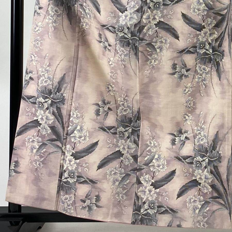 紬 身丈162cm 裄丈65.5cm M 袷 草花 薄ピンク 正絹 名品 中古 紬 身丈162cm 裄丈65.5cm M 袷 草花 薄ピンク 正絹 名品 中古