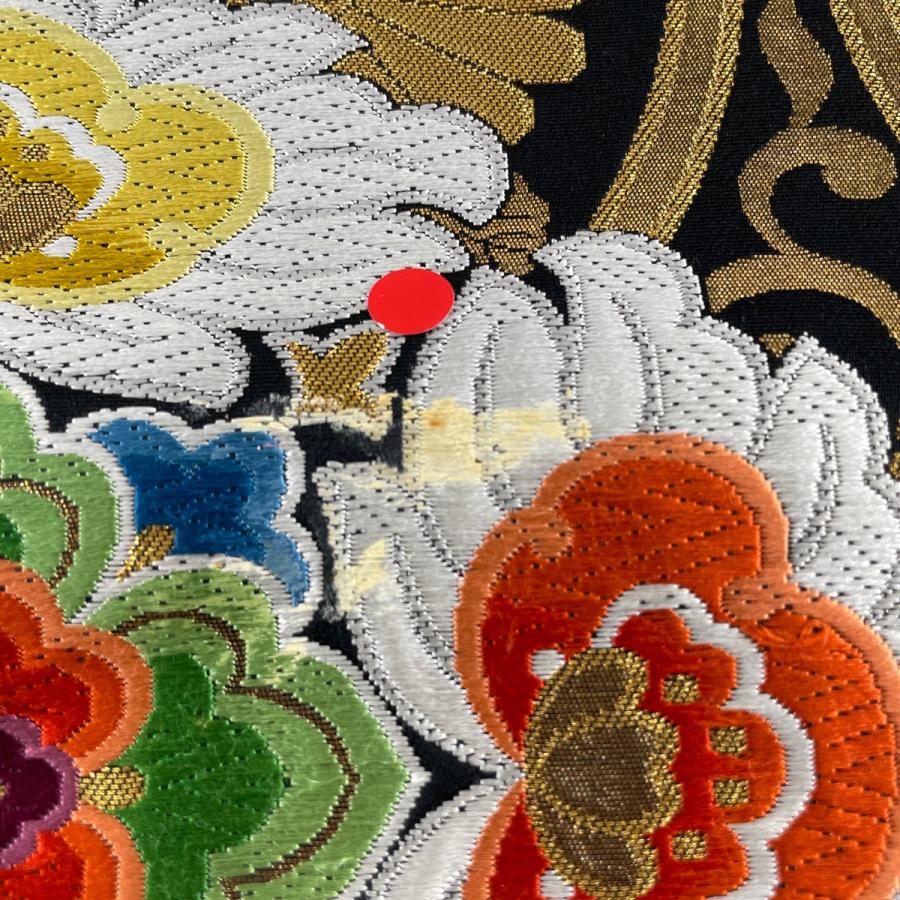 袋帯 秀品 関西仕立て 立枠取華文 華文 立涌 金糸 箔 黒 六通