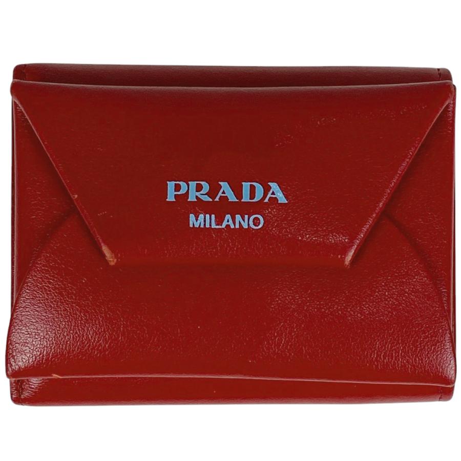 PRADA プラダ ロゴ 三つ折り財布 コンパクトウォレット レザー レッド  