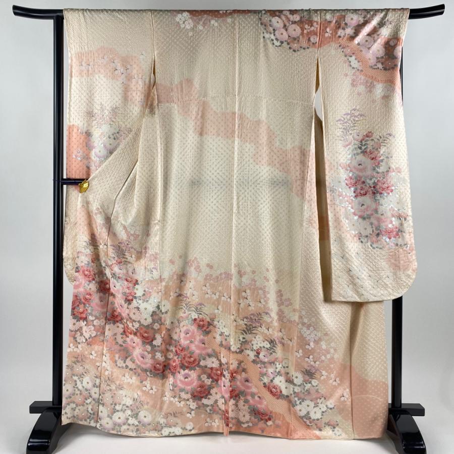 振袖 身丈167cm 裄丈66cm M 袷 斉敬 落款あり 草花 蝶 金銀彩 絞り 薄  