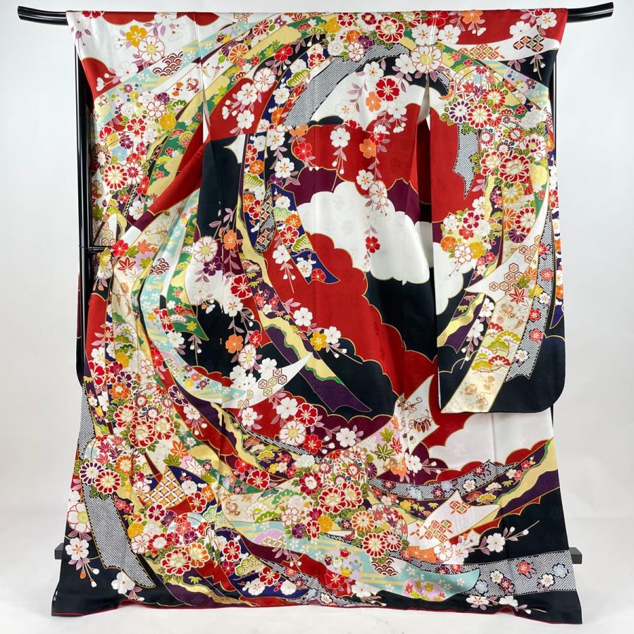振袖 身丈175cm 裄丈70cm L 袷 熨斗 草花 金糸 金彩 赤 正絹 美品 名品  