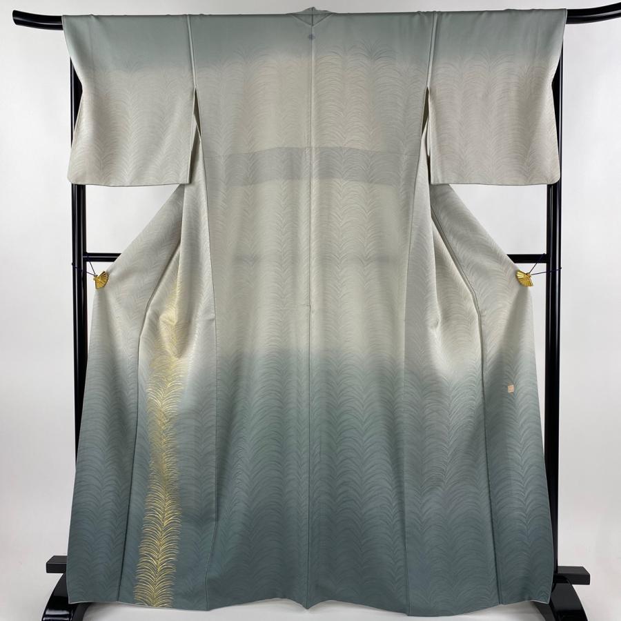 付下げ 身丈167cm 裄丈67.5cm L 袷 北出与三郎 落款あり 葉 金彩  