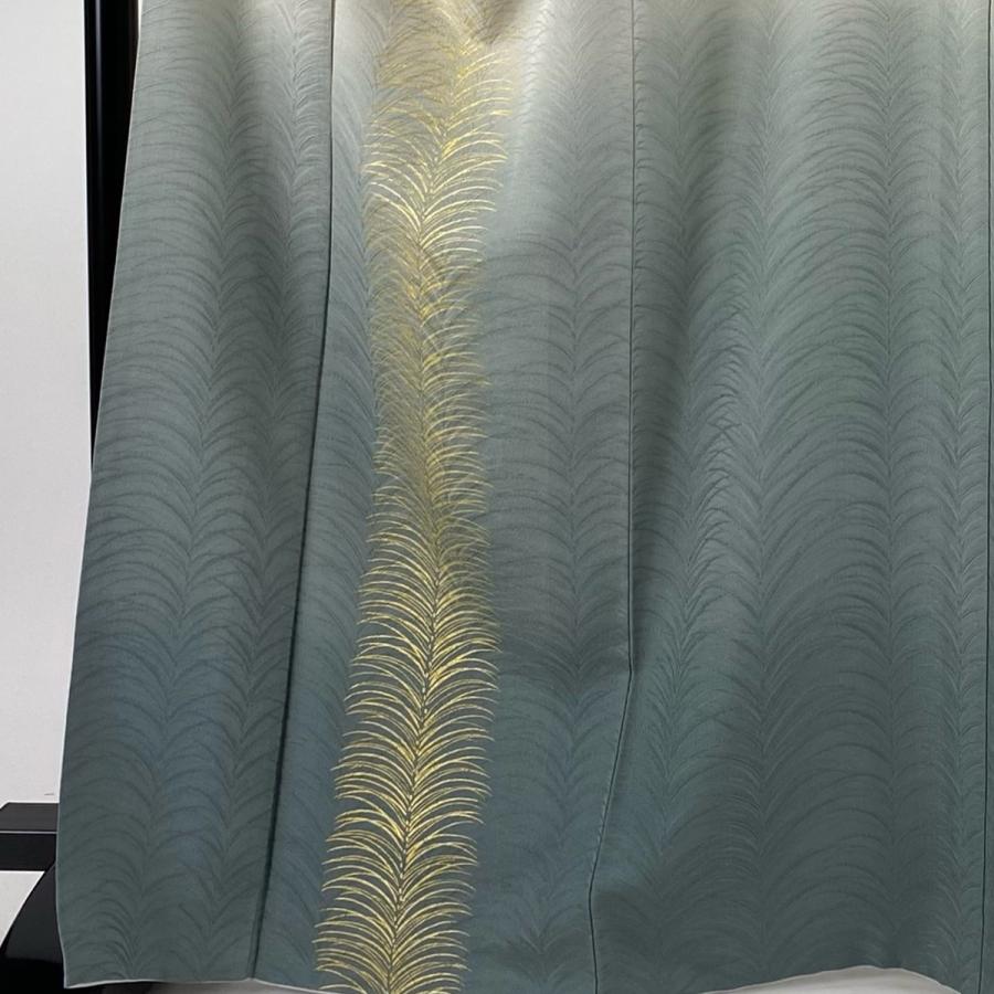 付下げ 身丈167cm 裄丈67.5cm L 袷 北出与三郎 落款あり 葉 金彩  