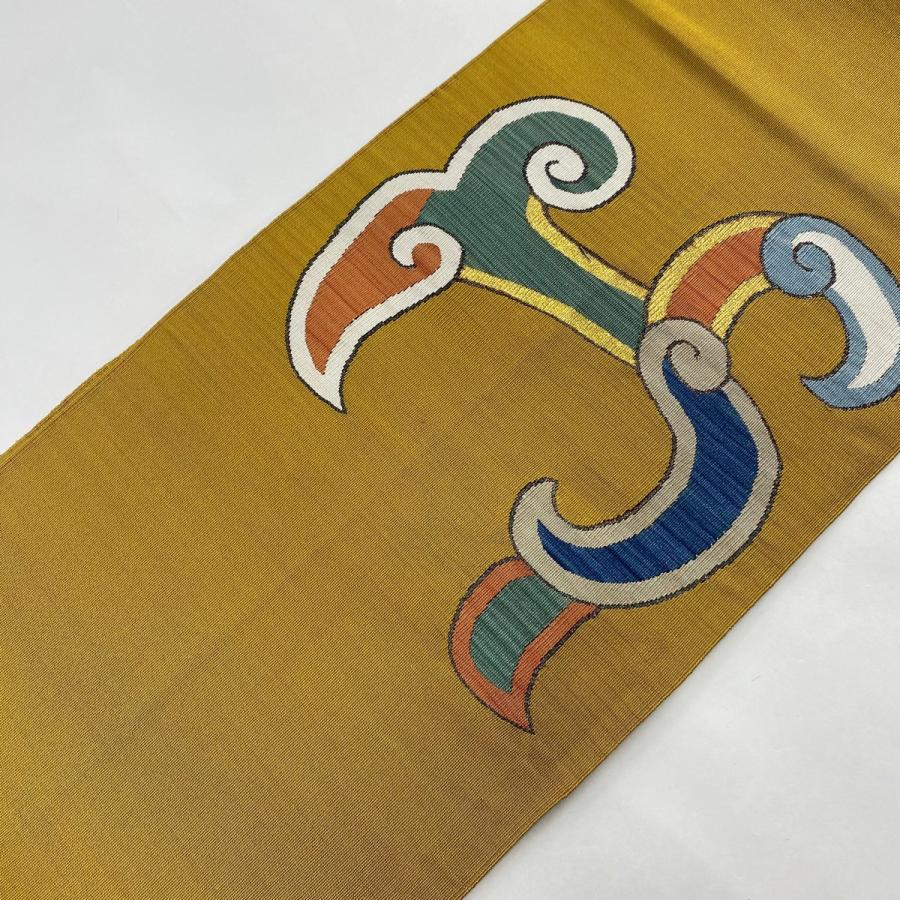 名古屋帯 逸品 八寸名古屋帯 関西仕立て 伊達静 龍 金糸 箔 黄土 名古屋帯 逸品 八寸名古屋帯 関西仕立て 伊達静 龍 金糸 箔 黄土