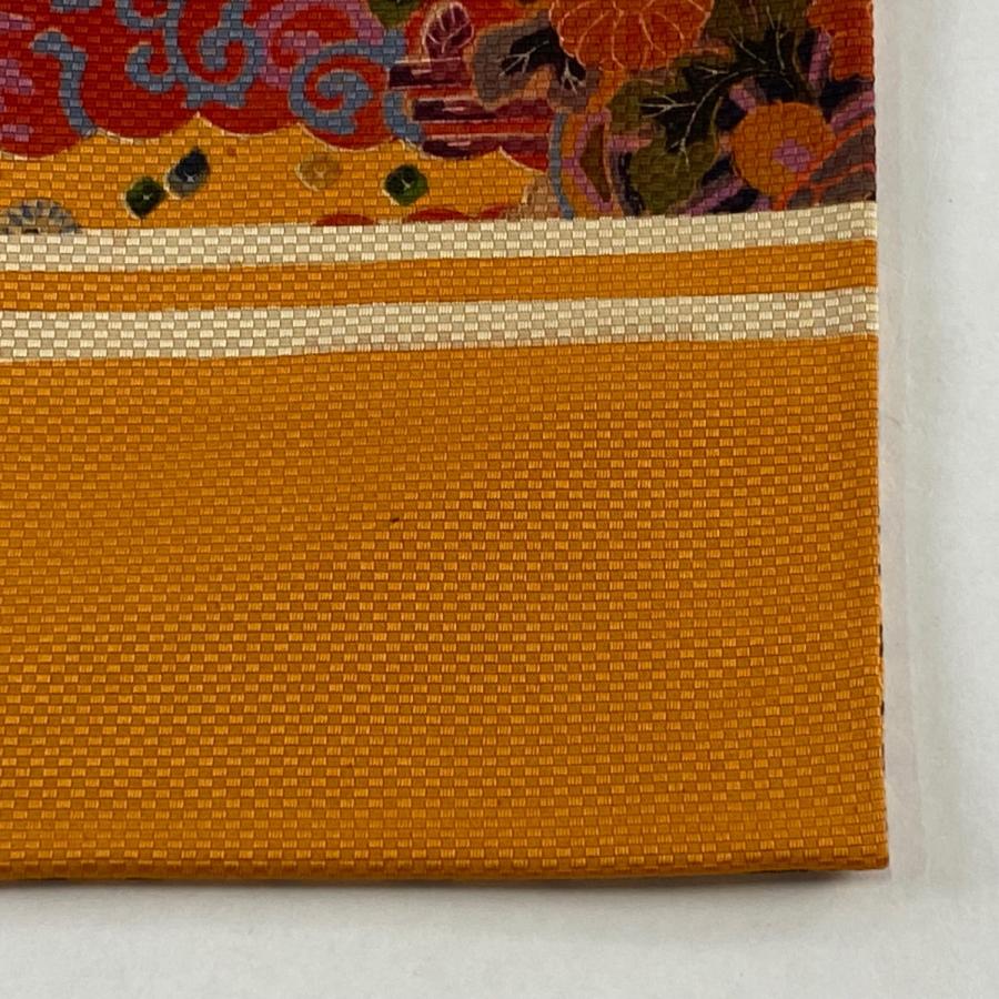 名古屋帯 美品 逸品 山岡古都 落款あり 松竹梅 雲文 オレンジ 正絹 