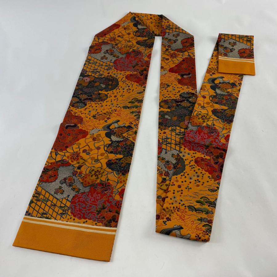 名古屋帯 美品 逸品 山岡古都 落款あり 松竹梅 雲文 オレンジ 正絹 