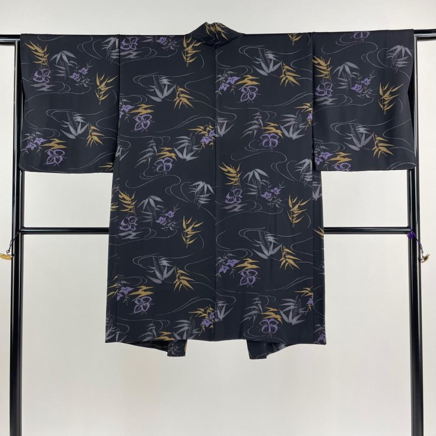羽織 身丈104cm 裄丈65.5cm M 草花 流水 螺鈿 金彩 濃紺 正絹 美品  