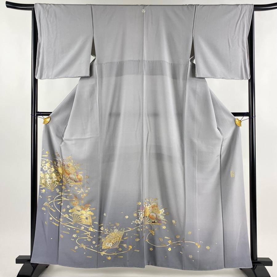 色留袖 身丈161cm 裄丈65cm M 袷 和田光正 映光箔 落款あり 花扇 秋草  