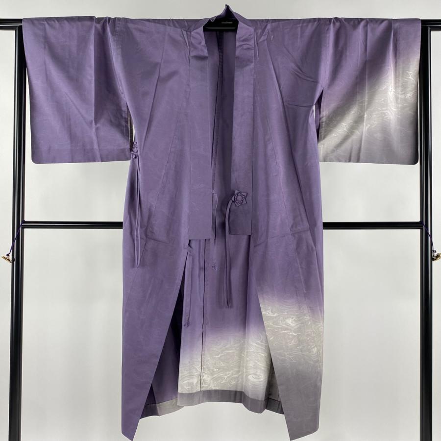 道中着 身丈126.5cm 裄丈67cm M 和装コート 着物衿 紬地 墨流し ぼかし  