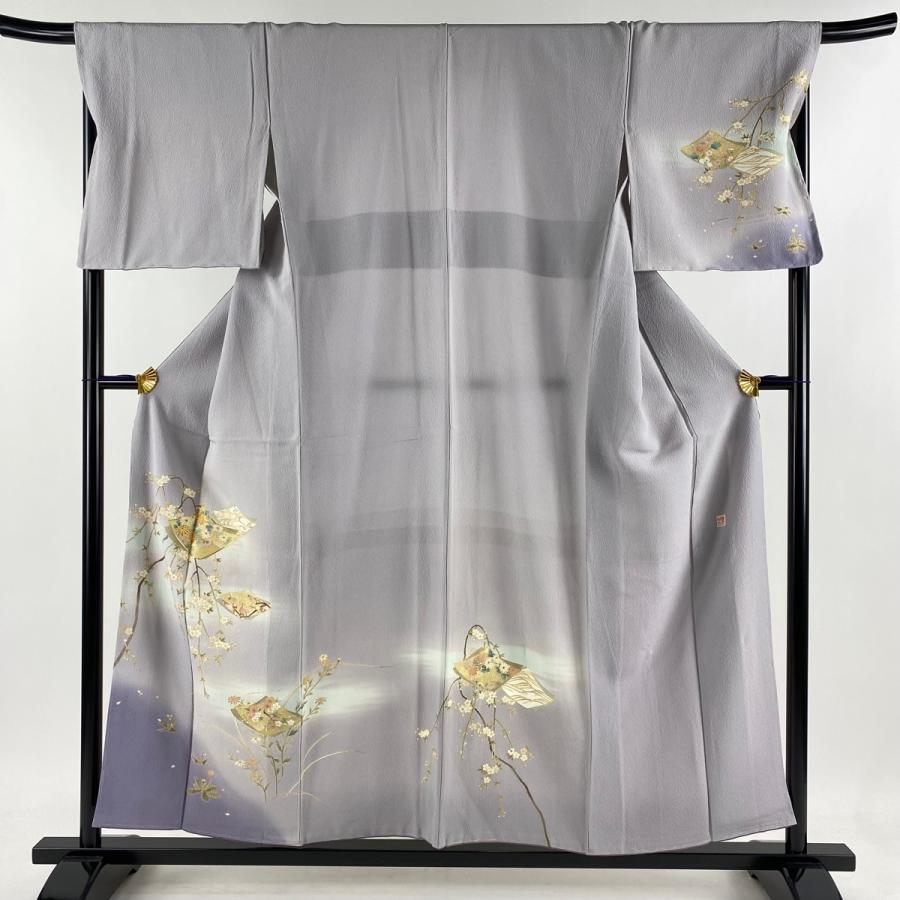 付下げ 身丈155cm 裄丈69cm L 袷 やまと 落款あり 色紙 枝垂れ桜 金糸  