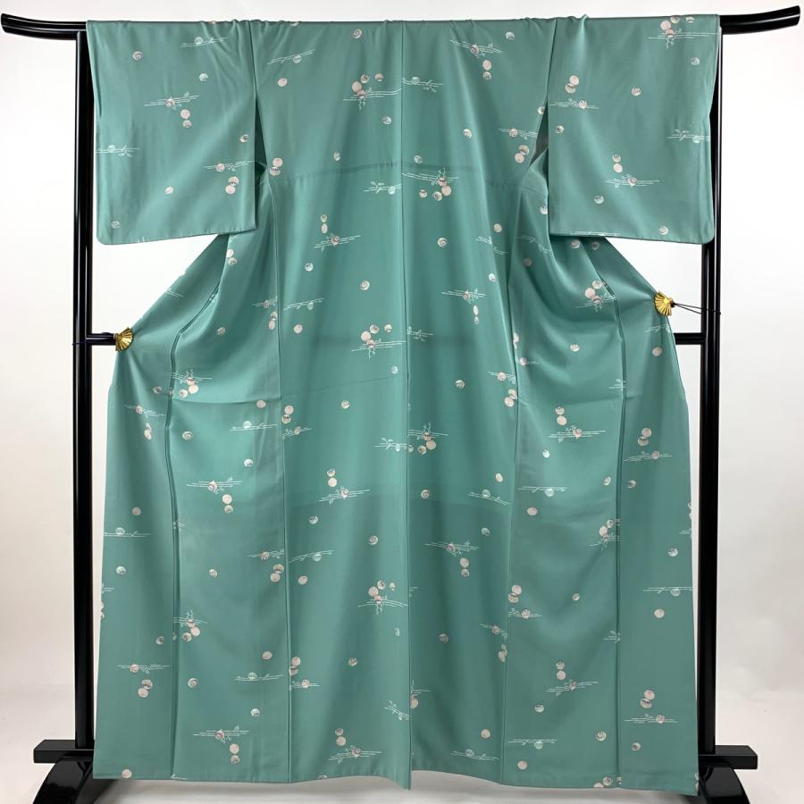 小紋 身丈164.5cm 裄丈67cm M 薄物 草花 薄黄 正絹 美品 秀品 【中古  