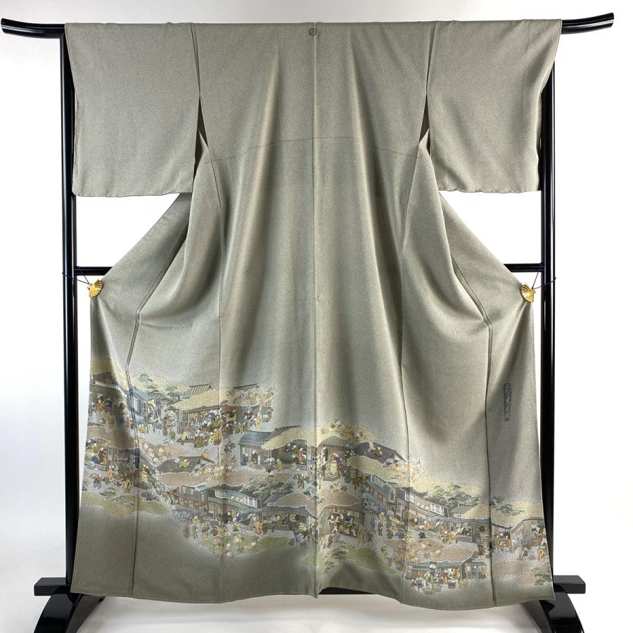 訪問着 身丈160.5cm 裄丈67cm M 袷 彩天目織 霜鳥忍 落款あり 人物  