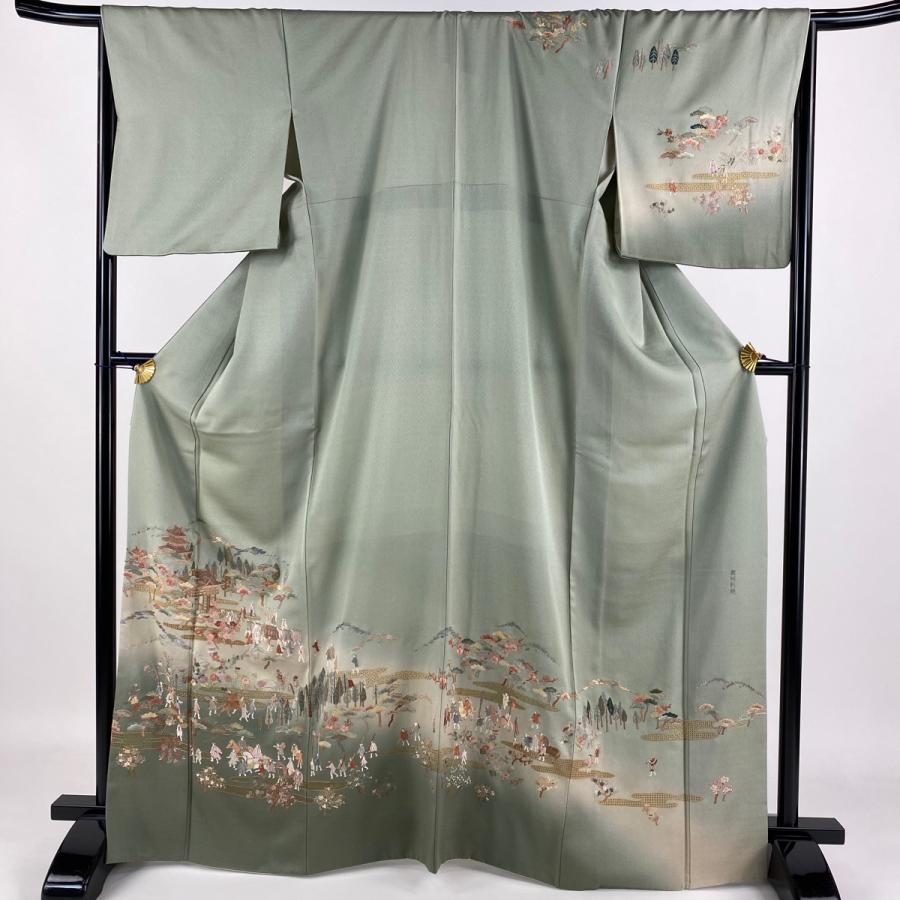 訪問着 身丈162cm 裄丈68cm L 袷 なめし 風景 家屋 金糸 訪問着 身丈162cm 裄丈68cm L 袷 なめし 風景 家屋 金糸
