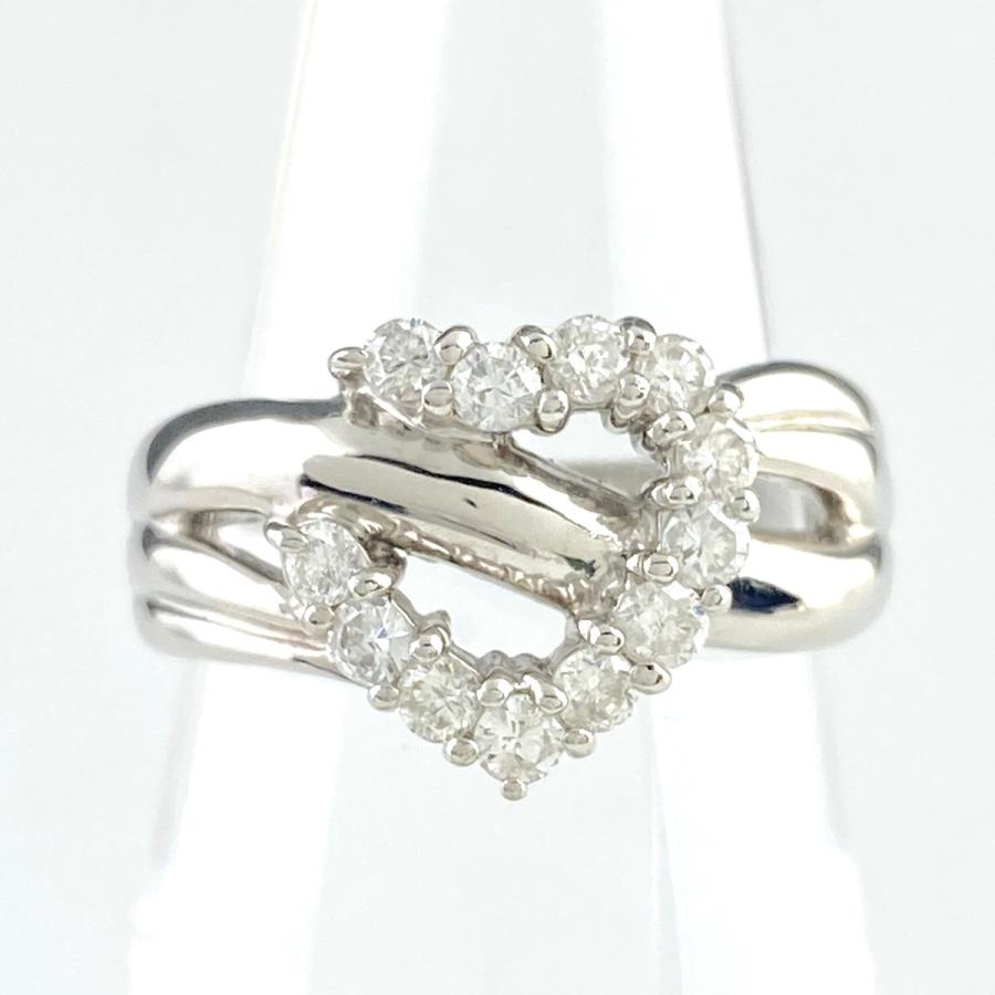 ハートモチーフ デザインリング プラチナ 指輪 メレダイヤ リング 9.5  