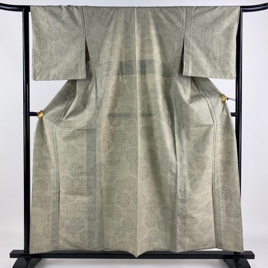 結城紬 身丈157.5cm 裄丈64cm M 単衣 証紙あり 源氏車 亀甲絣 灰茶  