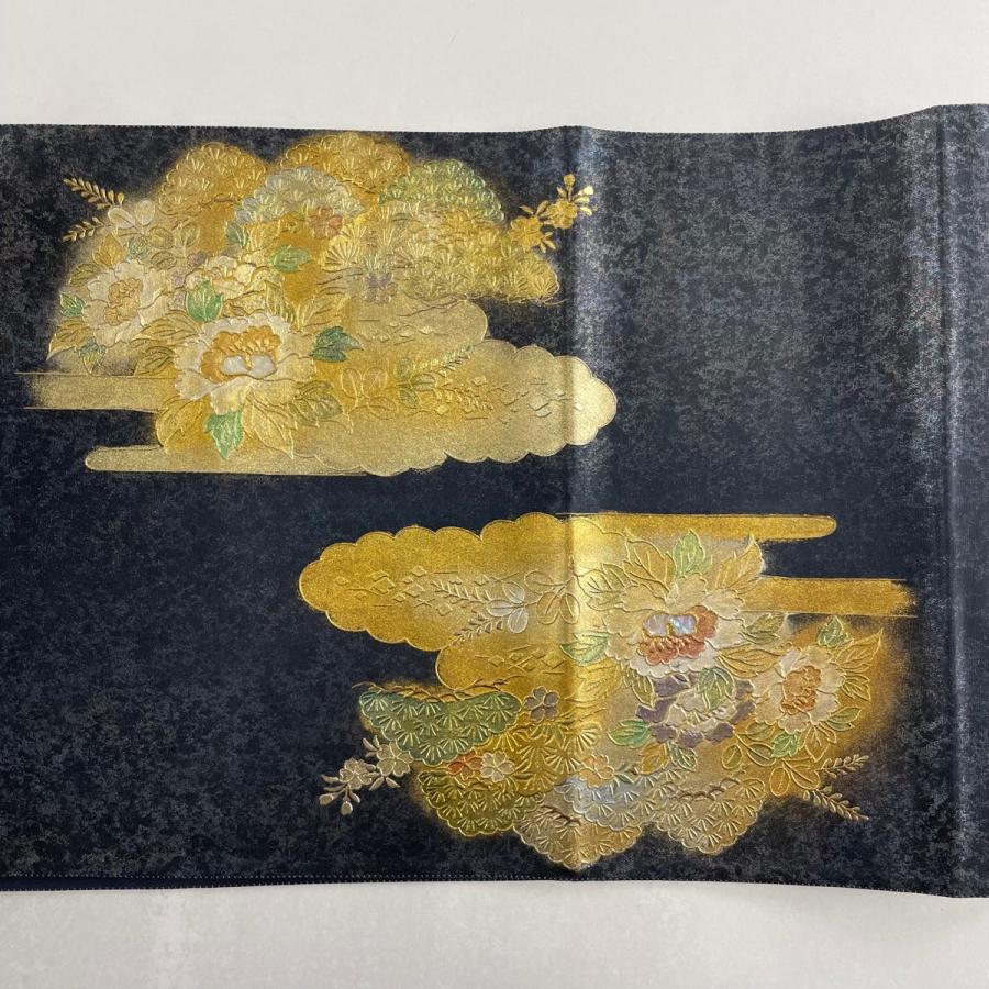 袋帯 美品 名品 金閣寺 草花 螺鈿 金銀彩 青紫 お太鼓柄 正絹 袋帯 美品 名品 金閣寺 草花 螺鈿 金銀彩 青紫 お太鼓柄 正絹