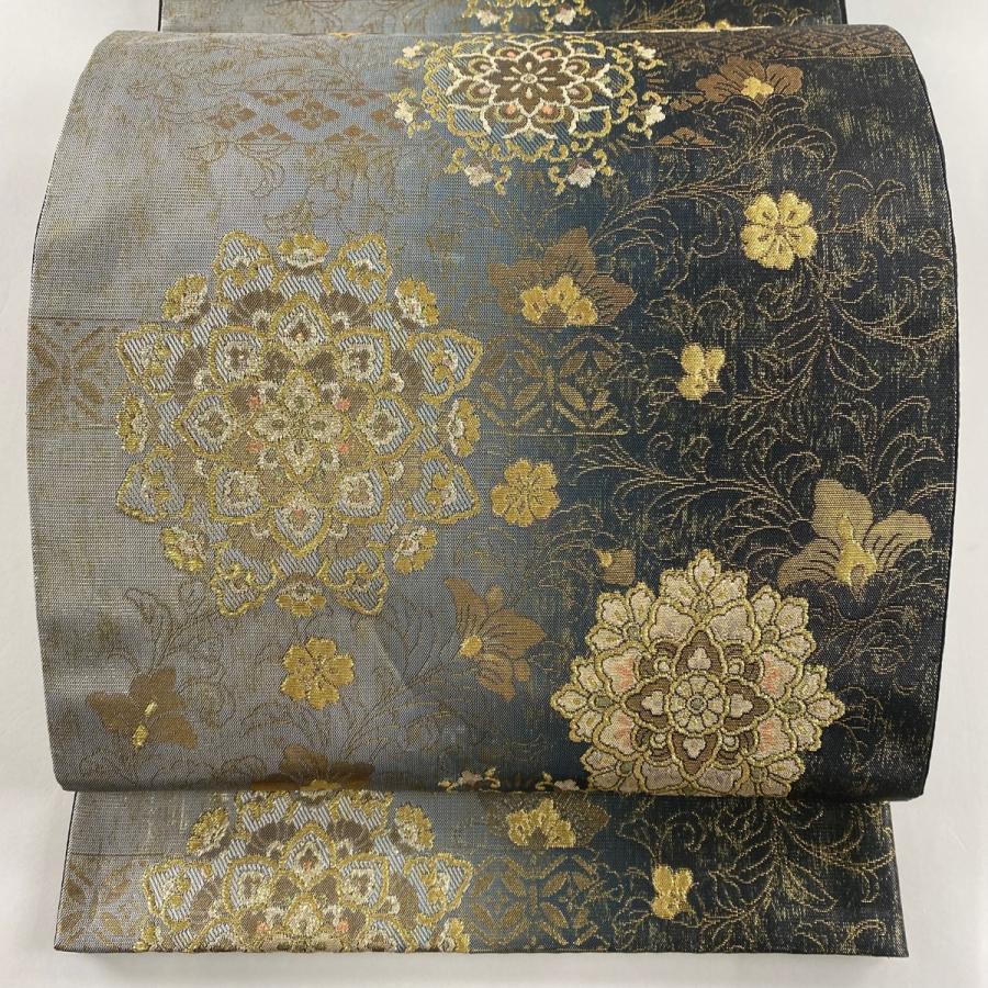 袋帯 美品 名品 華文 花唐草 箔 銀色 六通 正絹 中古 : 1000079600841 
