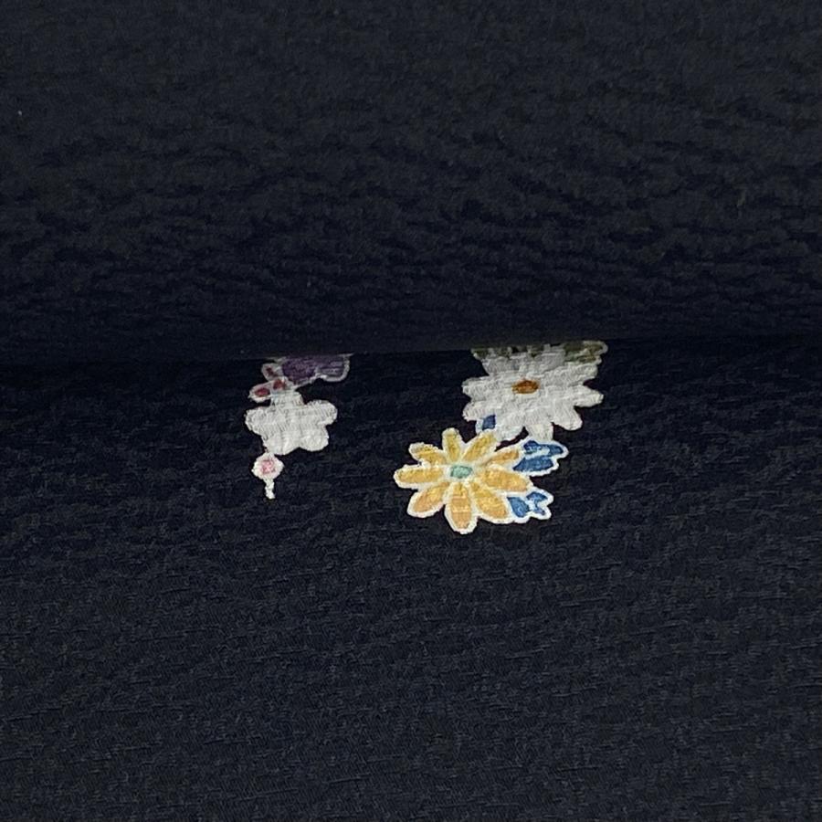 反物 逸品 付下げ 加賀友禅 佐藤克司 落款 証紙 花丸文 黒 正絹 中古