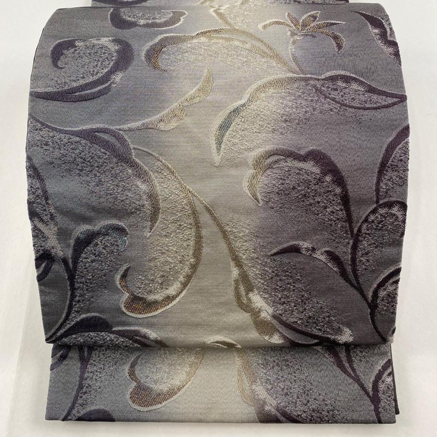 袋帯 美品 名品 草花 金銀糸 灰紫 全通 正絹 中古 : 1000079614046  