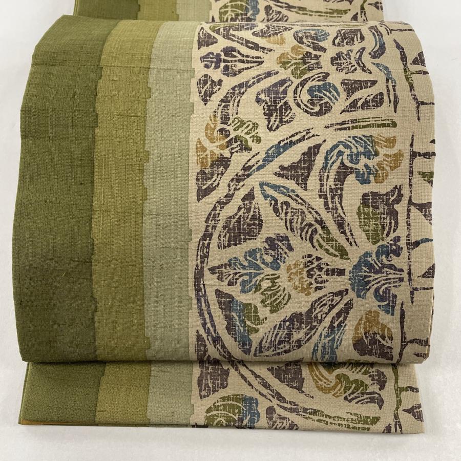 袋帯 名品 全通 正絹 【中古】（袋帯 名品 草花 変わり市松 金糸 箔  