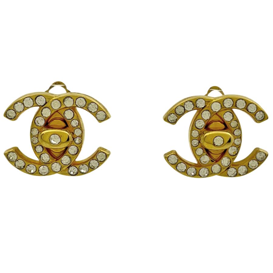 CHANEL シャネル ココマーク ラインストーン イヤリング ターンロック 