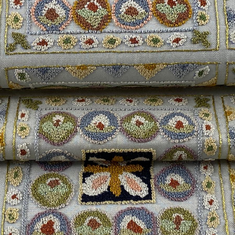 蘇州刺繍 相良刺繍 袋帯 鶴 鳥 花文様 銀糸 正絹 六通