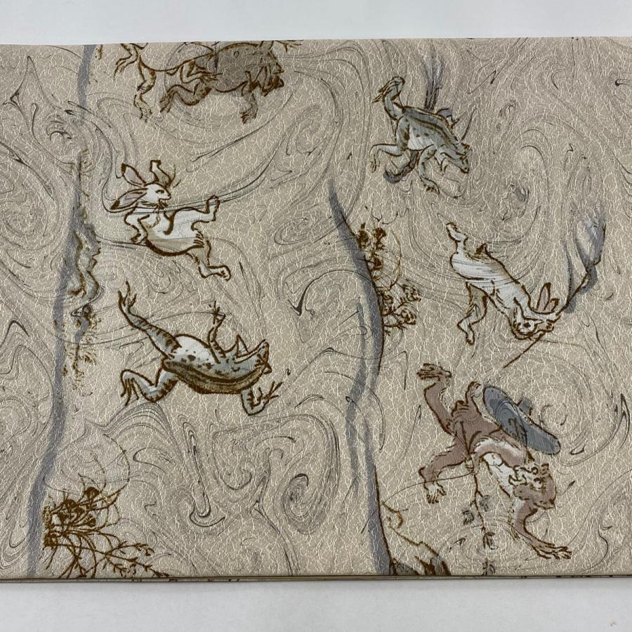 袋帯 美品 逸品 鳥獣戯画 墨流し クリーム 全通 正絹 中古 