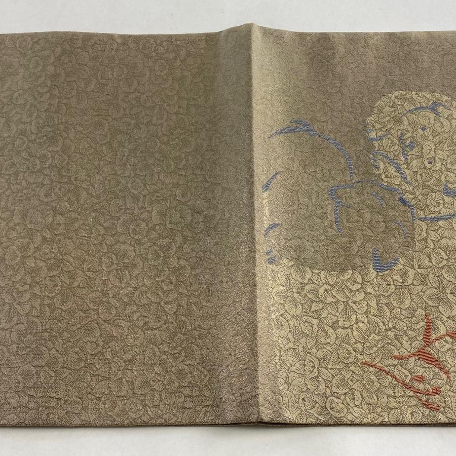 袋帯 美品 逸品 神坂雪佳画 犬 箔 薄茶色 六通 正絹 中古 袋帯 美品 逸品 神坂雪佳画 犬 箔 薄茶色 六通 正絹 中古