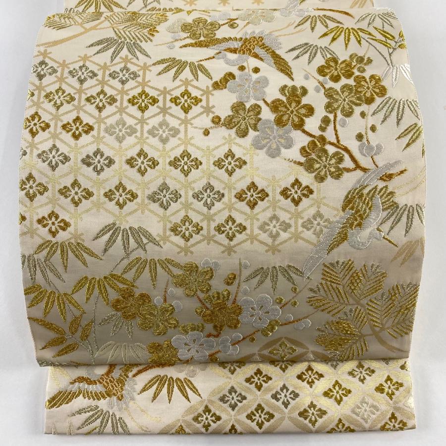 袋帯 美品 逸品 山口美術織物 落款あり 千寿吉祥文 金糸 箔 袋帯 美品 逸品 山口美術織物 落款あり 千寿吉祥文 金糸 箔