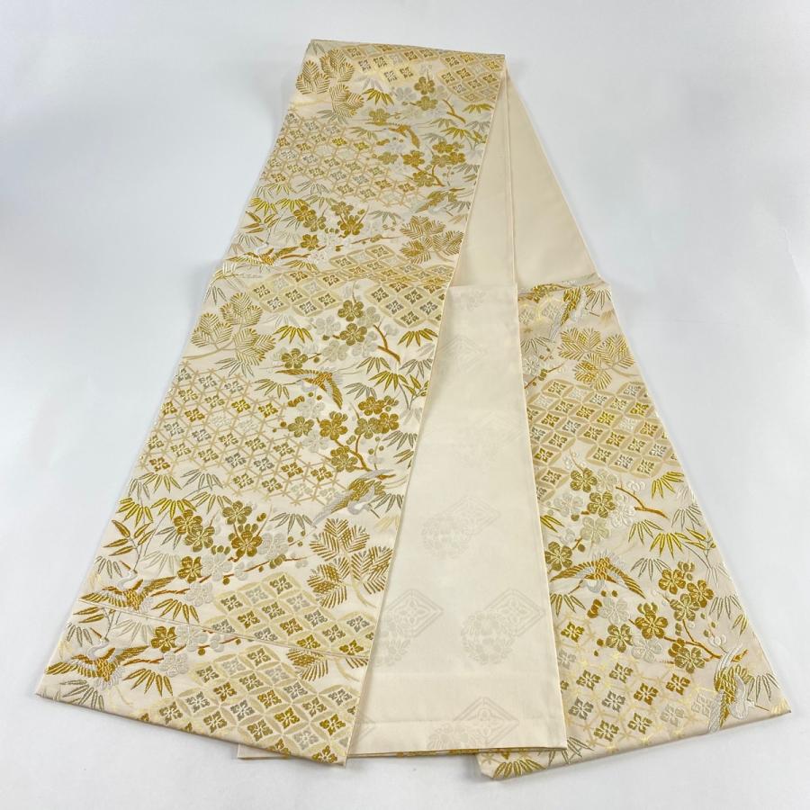 袋帯 美品 逸品 山口美術織物 落款あり 千寿吉祥文 金糸 箔 袋帯 美品 逸品 山口美術織物 落款あり 千寿吉祥文 金糸 箔