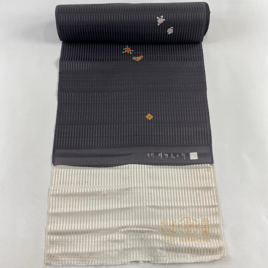 反物 名品 小紋 川村久太郎 桜 地紋 焦茶色 正絹 中古 : リユース  