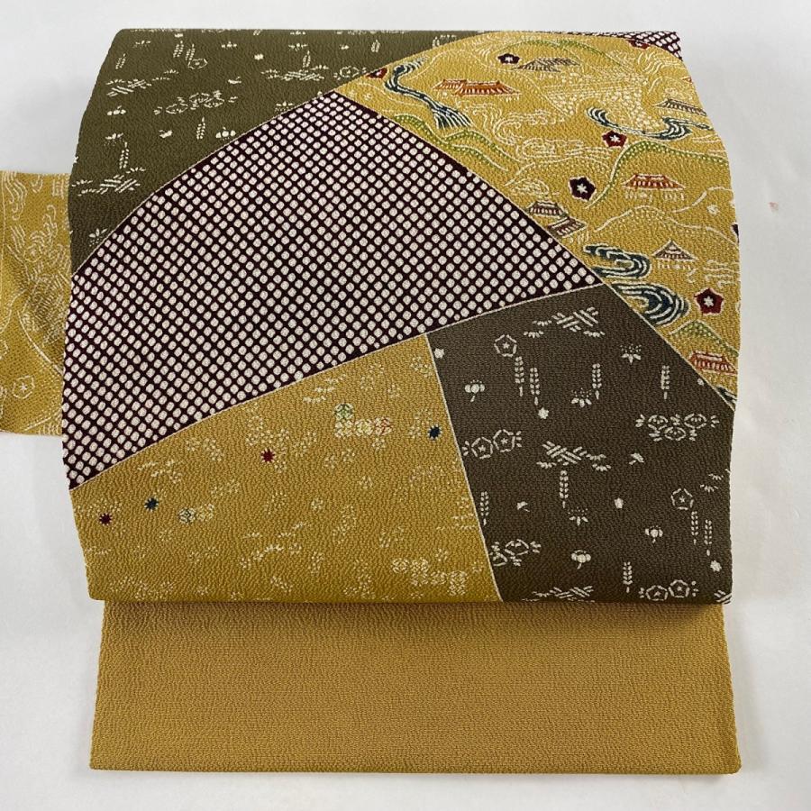 名古屋帯 黄土色 幾何学模様
